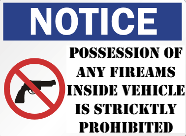 Prohibited Carry Sign inside of vehicle